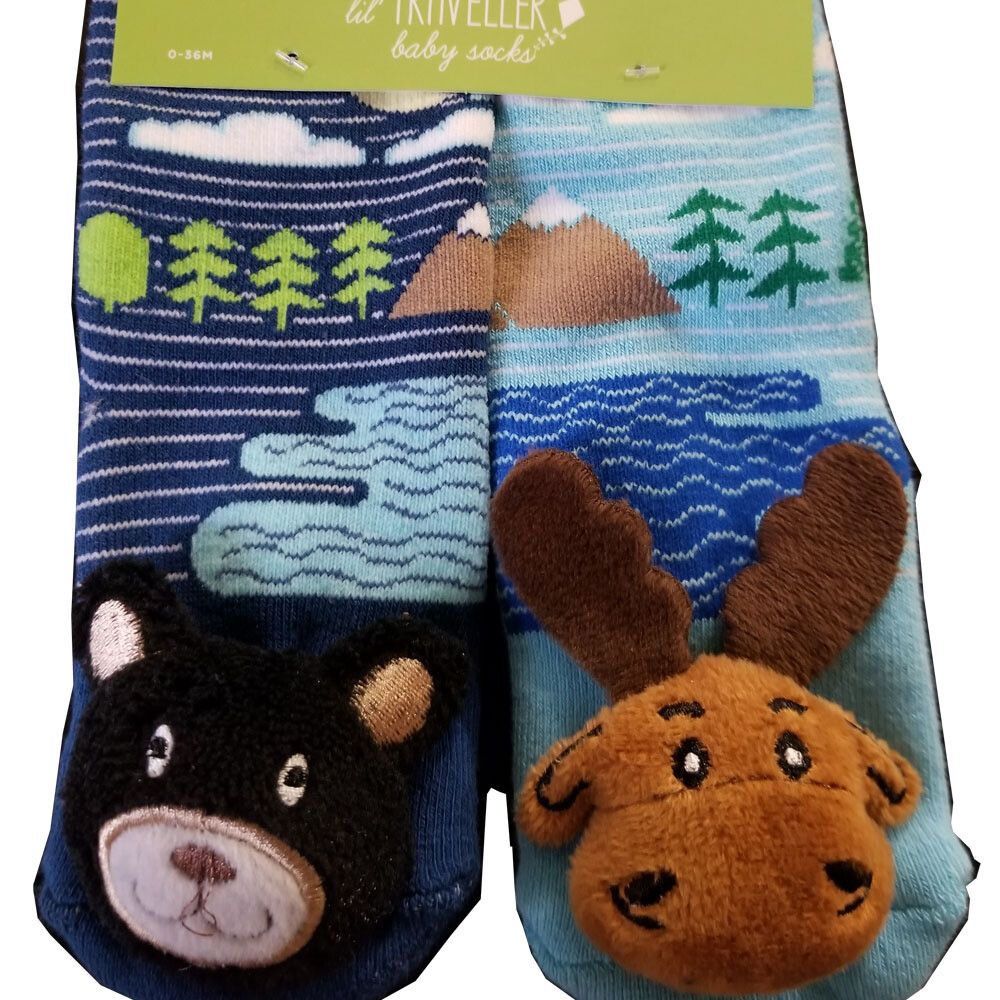 Plush Stuffed Animal Socks Lil Traveler Comfortable Warm Bear and Moose Toddler Discovery Feet Finders