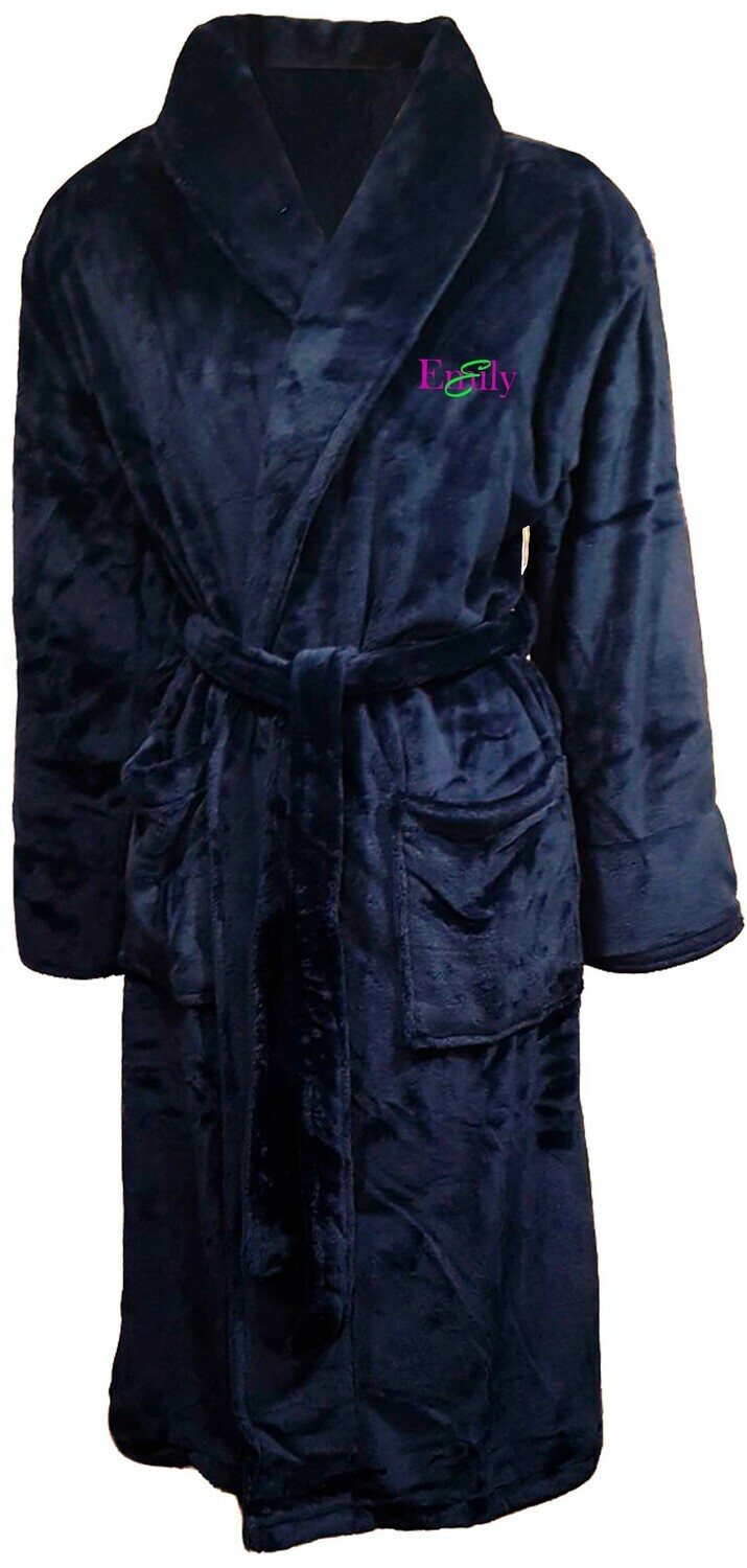 Women’s Microfiber Plush Luxury Robe Customize Monogram Personalized (Navy Blue)