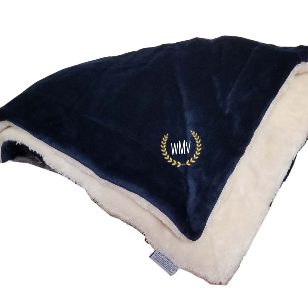 Blue Personalized Throw Blanket Monogrammed Fleece Sherpa Like Reversible