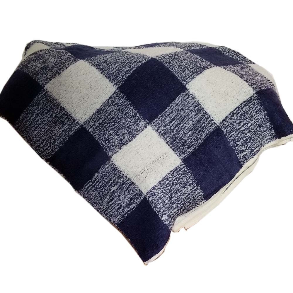 Throw Blanket Plaid Blue White Plush Warm 50” x 60” inches Plaid Pattern
