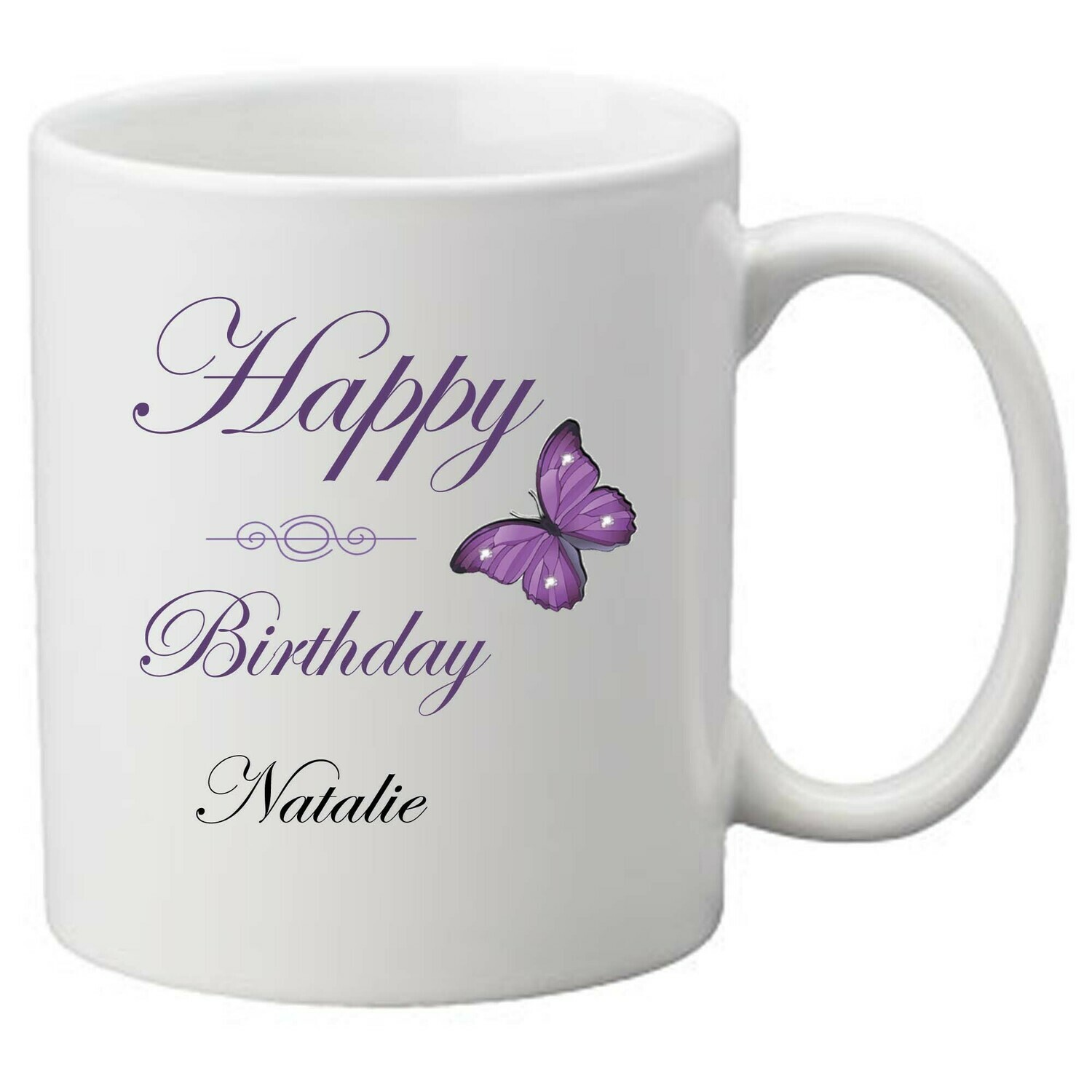 Personalized Coffee Mug Happy Birthday Highlighted Butterfly Name