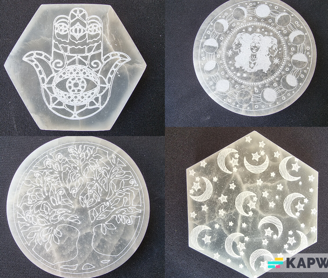FOUR Selenite Crystal Round/Hexagonal Charging Discs Plates