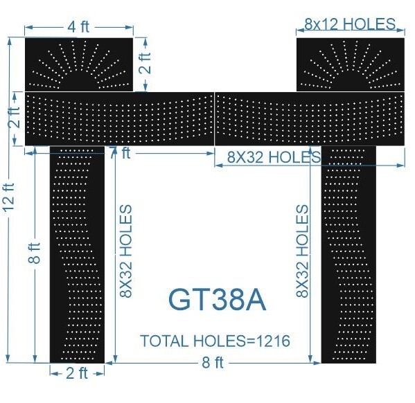 GT38C - GATE38C 1216 HOLES , 2 FT PILLAR , 8 LED PER LINE