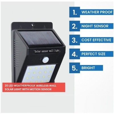 (OFMP38) 20 LED SOLAR LIGHT WITH BATTERY AND MOTION SENSOR