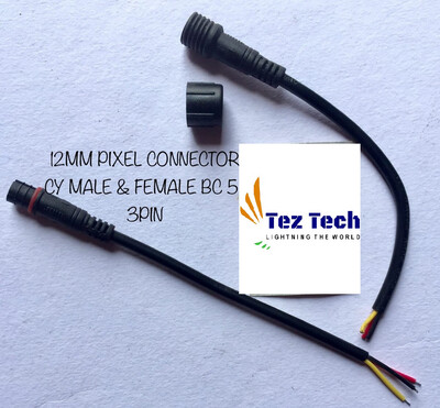 (RMCNN23) 12MM PIXEL CONNECTOR MALE/FEMALE 5"3 PIN (PACK OF 100)