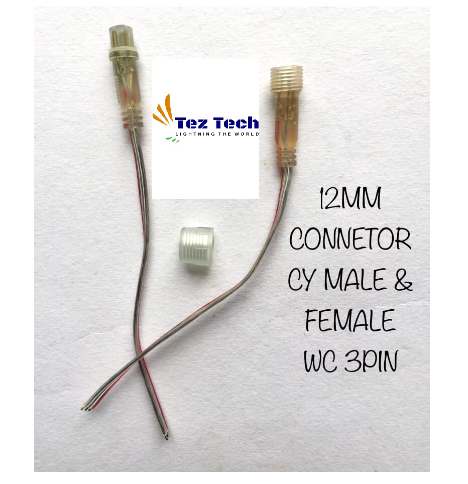 (RDCNN13) (RDCNN14) 12MM MALE/FEMALE 3 PIN CONNECTOR (PACK OF 100)