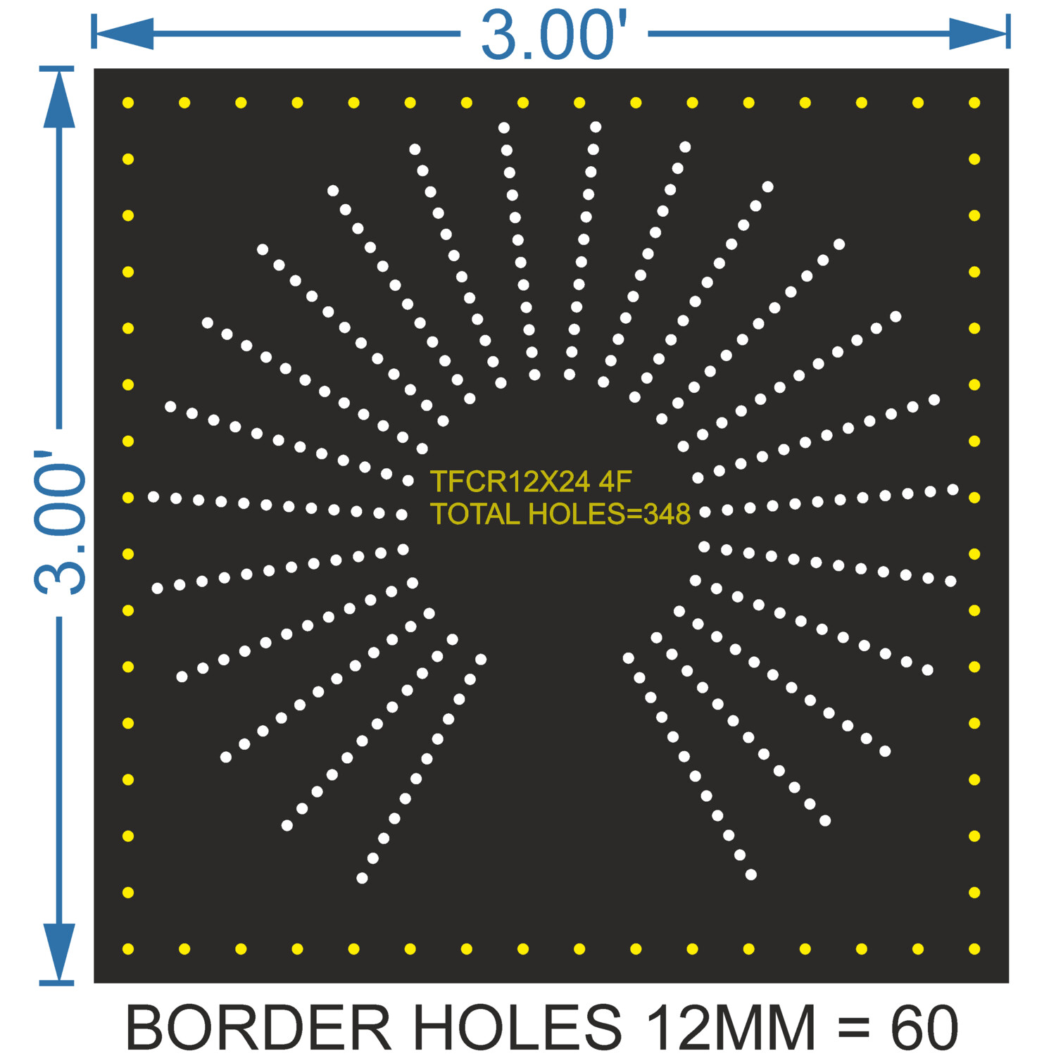 TFCR27	3X3 FEET 12X24 HOLES DEGREE CIRCLE TOTAL HOLES=288 WITH BORDER