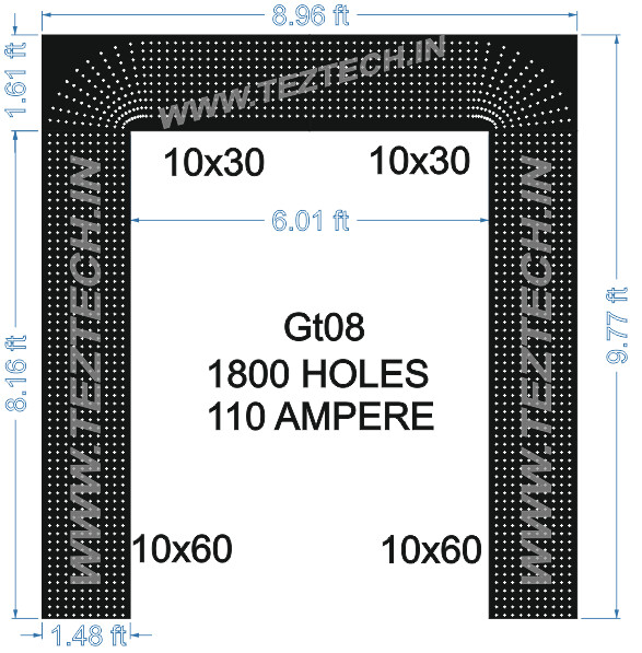 GT08 GATE 1800 HOLES , 1.48 FT PILLAR , 10 LED PER LINE