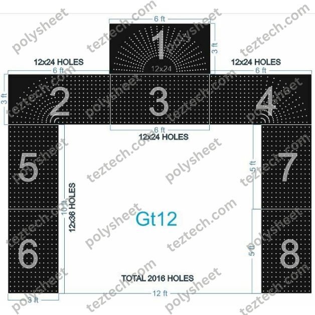 GT12 GATE12 2016 HOLES , 3 FT PILLAR , 12 LED PER LINE