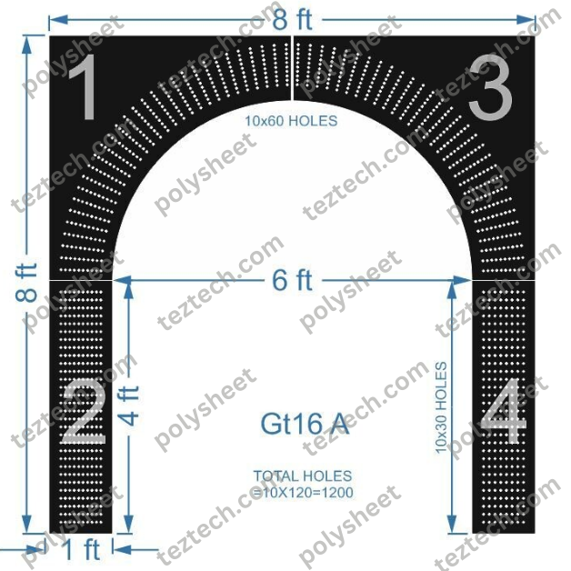 GT16 A B GATE16 1200 HOLES , 1 FT PILLAR , 10 LED PER LINE