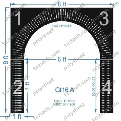 GT16 A B GATE16 1200 HOLES , 1 FT PILLAR , 10 LED PER LINE