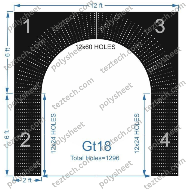 GATE18 Gate 1296 HOLES , 2 FT PILLAR , 12 LED PER LINE