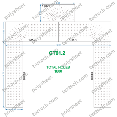 GT01.2 1600 HOLES  GATE 3 FT PILLAR , 10 LED PER LINE