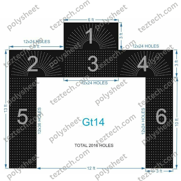 GT14 GATE14 2016 HOLES , 3 FT PILLAR , 12 LED PER LINE