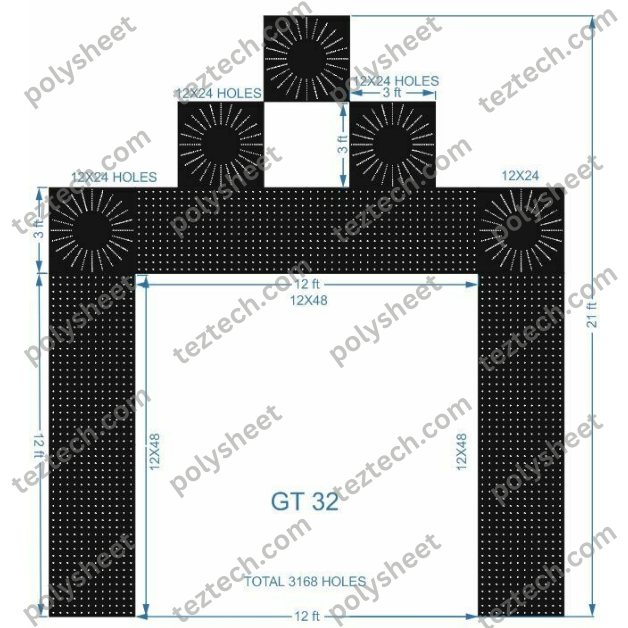 GT32 GATE32 3168 HOLES , 3 FT PILLAR , 12 LED PER LINE