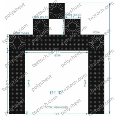GT32 GATE32 3168 HOLES , 3 FT PILLAR , 12 LED PER LINE