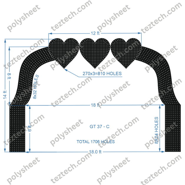 GT37C GATE-37-C 1706 HOLES , 2 FT PILLAR , 8 LED PER LINE