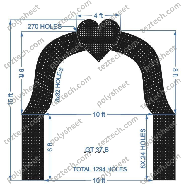 GT37B GATE-37-B 1166 HOLES , 2 FT PILLAR , 8 LED PER LINE