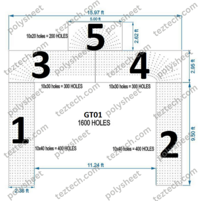 GT01 1600 HOLES  GATE 2.36 FT PILLAR , 10 LED PER LINE