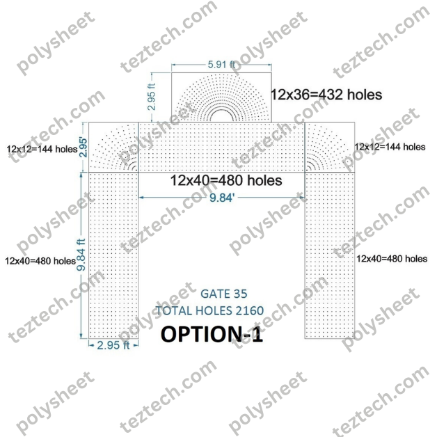 GT35 GATE35 2160 HOLES , 2.95 FT PILLAR , 12 LED PER LINE