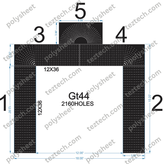 GT44 GATE44 2160 HOLES , 12 FT PILLAR ,12 LED PER LINE