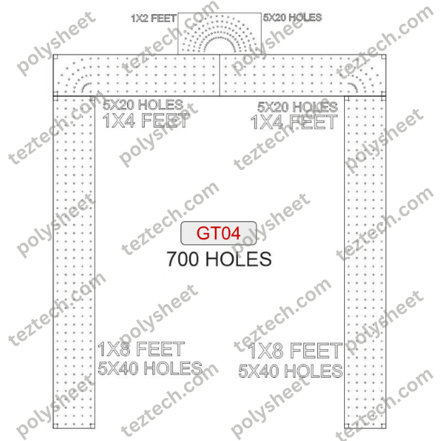 GT04 GATE 700 HOLES , 1 FT PILLAR , 5 LED PER LINE