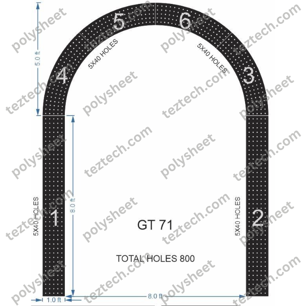 GT71 GATE 800 HOLES , 1 FT PILLAR , 5 LED PER LINE
