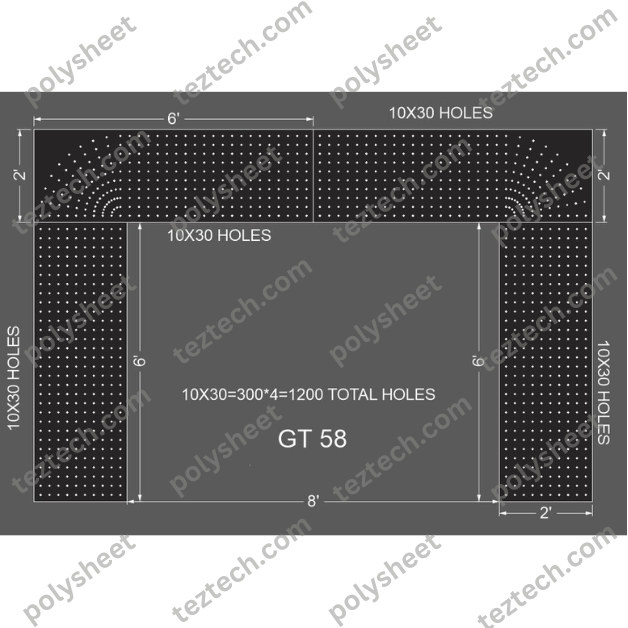 GT58 GATE58 1200HOLES , 2 FT PILLAR , 10 LED PER LINE
