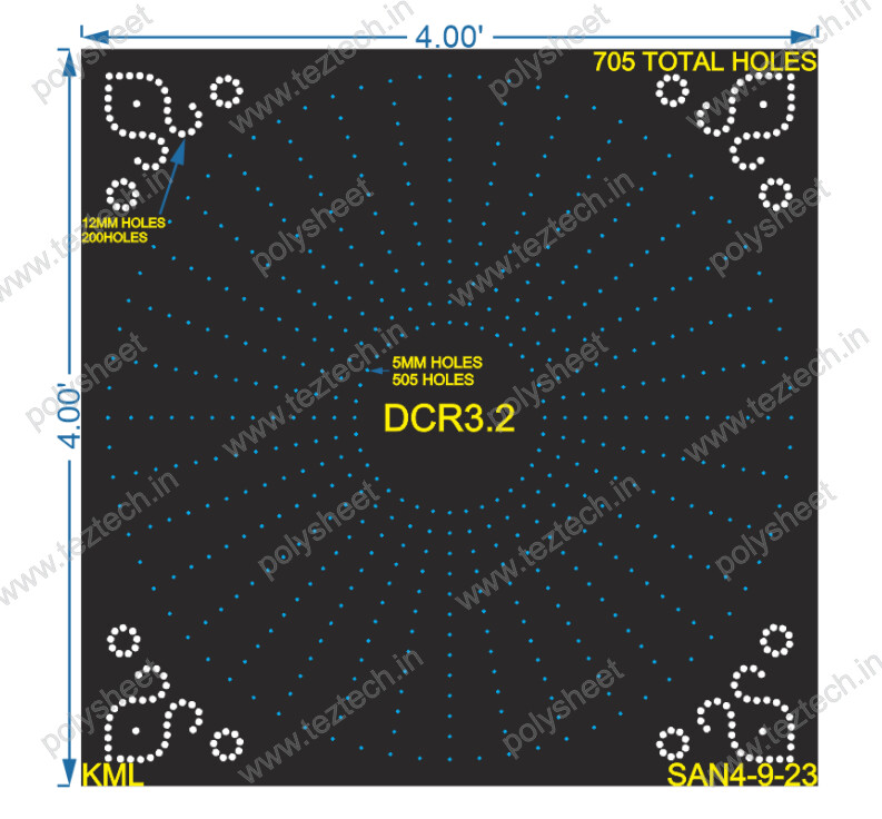 DCR3.2 4X4 FT DESIGNER CIRCLE  CIRCLE1=12X36 CORNER =200 OTHER CIRCLE = 12X36 HOLES, OTHER HOLES= 72, TOTAL HOLES=704