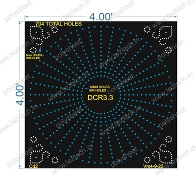 DCR3.3 4X4 FT DESIGNER CIRCLE CORNER =200 9mm OTHER CIRCLE = 12X36 HOLES 12mm, OTHER HOLES= 72 12mm, TOTAL HOLES=704