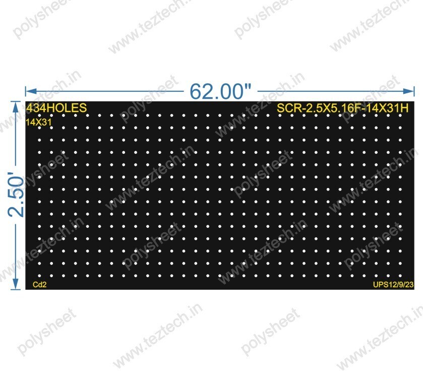 SCR328 2.5X62&quot; FEET 14X31 HOLES SCREEN TOTAL HOLES=434