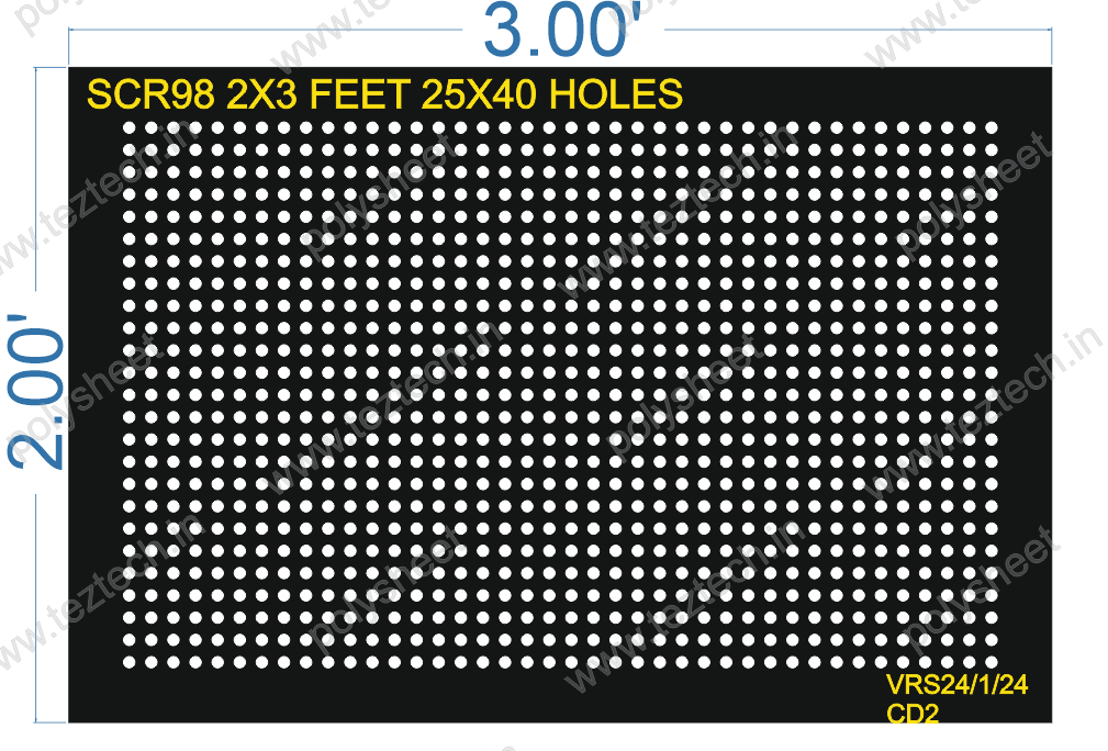 SCR98 2X3 FEET 25X40 HOLES SCREEN TOTAL HOLES=1000