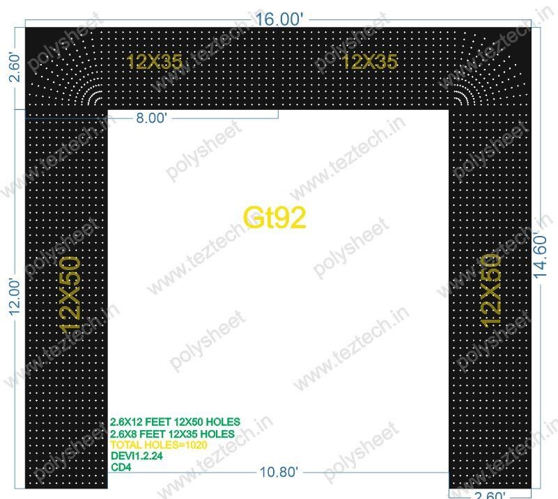 GT92 GATE IN 4PARTS (2.6X12FT 12X50H &amp; 2.6X8FT 12X35H) TOTAL1020HOLES