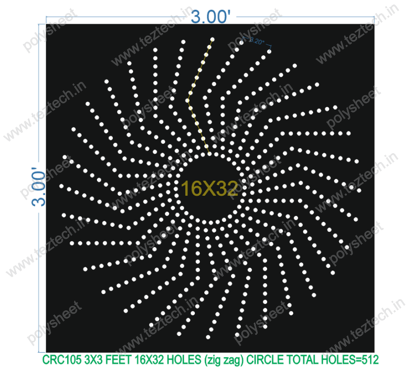 CRC105	3X3 FEET 16X32 HOLES CIRCLE TOTAL HOLES=512 (zig zag)