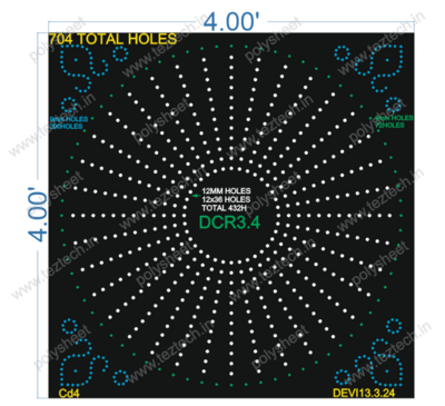 DCR3.4 4X4 FT DESIGNER CIRCLE CIRCLE1=12X36 CORNER =200 OTHER HOLES= 72, TOTAL HOLES=704