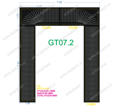 GT07.2 GATE 2112 HOLES , 1.48 FT PILLAR , 12 LED PER LINE WITH 9MM BORDER TOTAL HOLES=2656