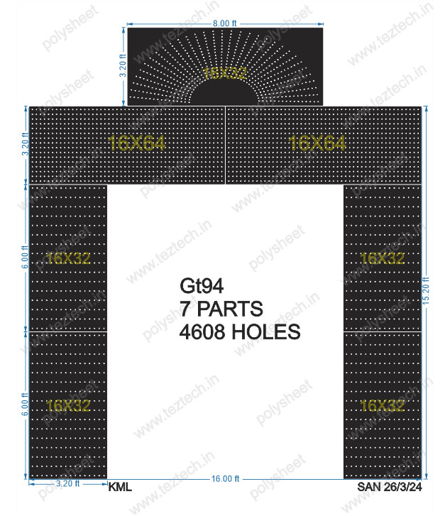 GT94 GATE IN 7PARTS (3.2X8FT 16X64H &amp; 3.2X6FT 16X32H) TOTAL 4608 HOLES