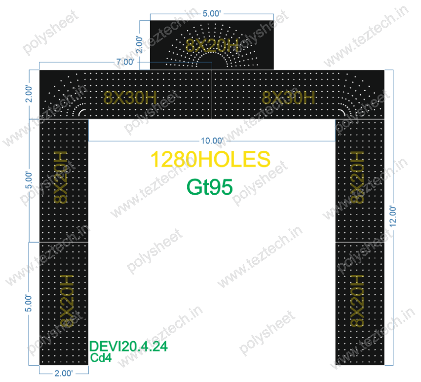 GT95 GATE IN 7PARTS (2X5FT 8X20H &amp; 2X7FT 8X30H) TOTAL 1280HOLES