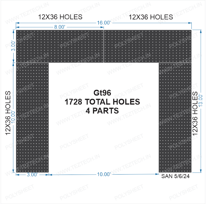 GT96 GATE IN 4PARTS (3X8 FT AND 3X10 FT 12X36 H)  TOTAL 1728 HOLES