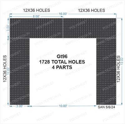 GT96 GATE IN 4PARTS (3X8 FT AND 3X10 FT 12X36 H)  TOTAL 1728 HOLES