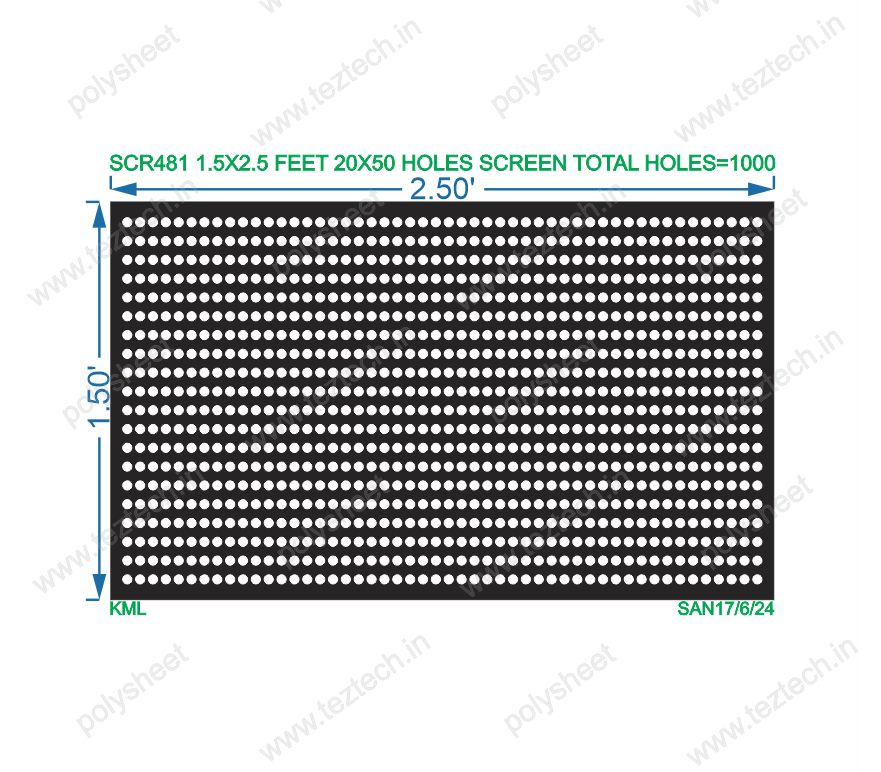 SCR481 2.5X1.5 FEET 20X50 HOLES SCREEN POLYSHEET
