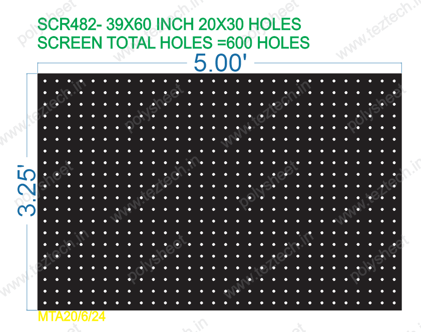 SCR482 -39X60 INCH 20X30 HOLES 3.25X5 FEET 600 HOLES