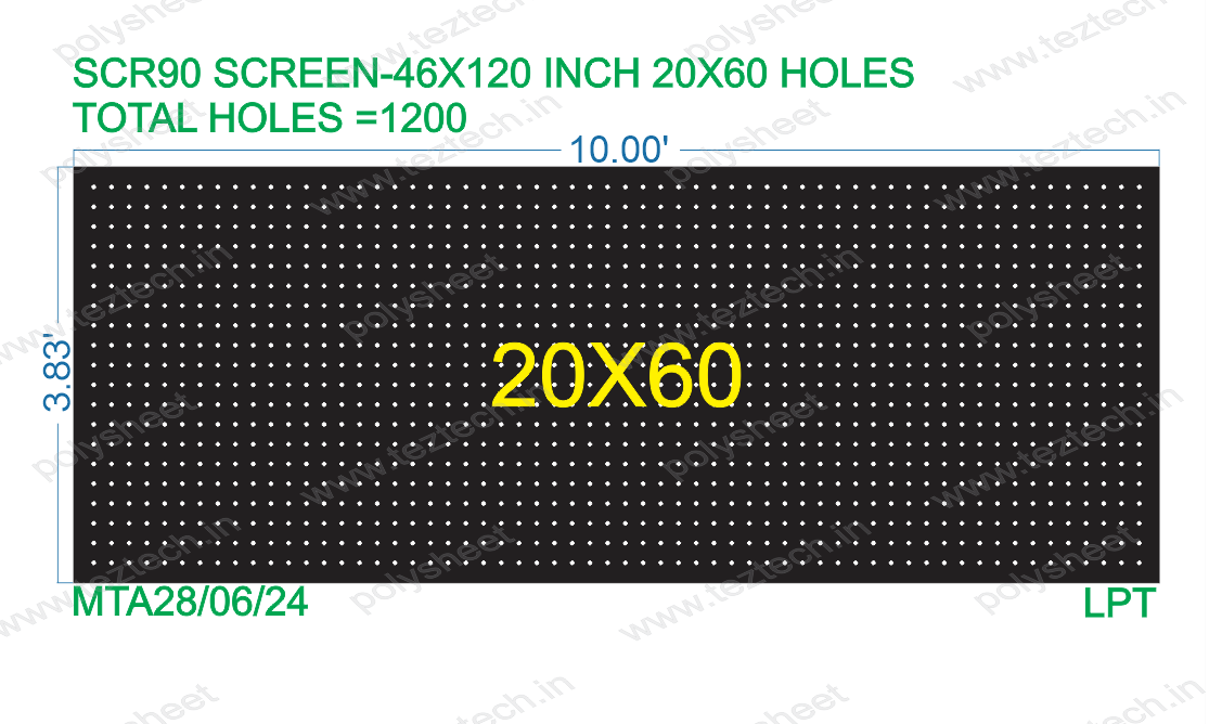 SCR490 3.83X10 FEET 20X60 HOLES SCREEN TOTAL HOLES=1200