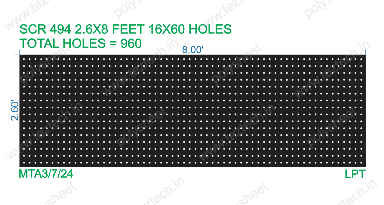 SCR494 2.6X8 FEET 16X60 HOLES SCREEN TOTAL HOLES=960