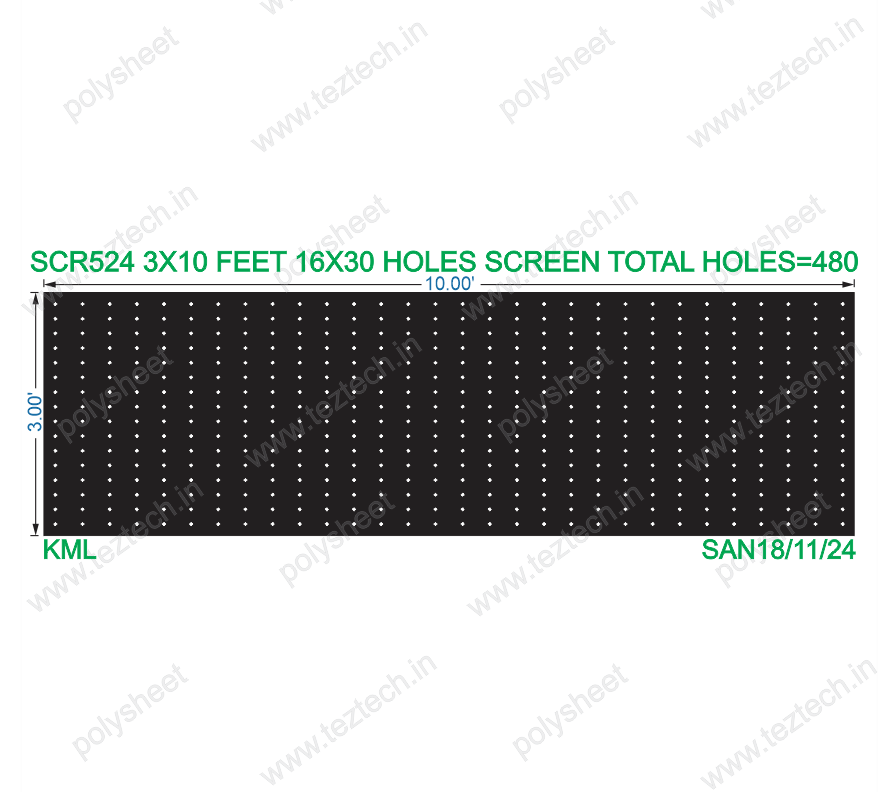 SCR524 3X10 FEET 16X30 HOLES SCREEN TOTAL HOLES=480
