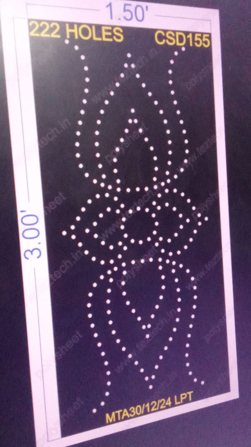 CSD155 CUSTOM DESIGN 1 PART 3X1.5 FEET 222 HOLES
