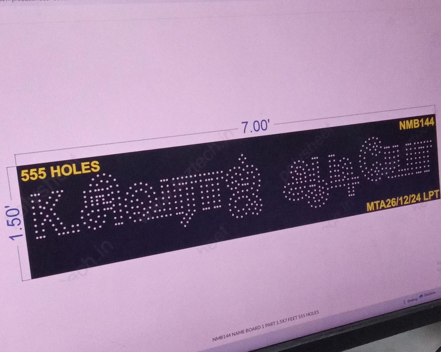 NMB144 NAME BOARD 1 PART 1.5X7 FEET 555 HOLES