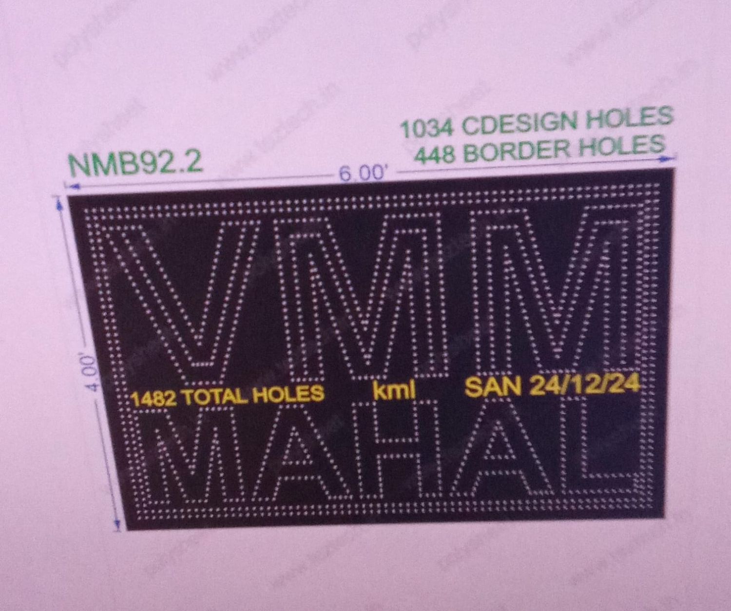 NMB92.2 NAME BOARD WITH BORDER 4X6 FEET 1482 HOLES