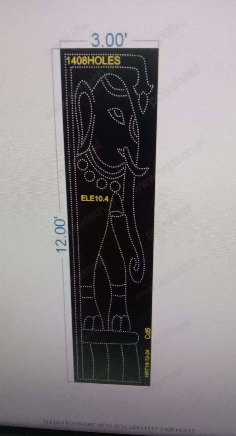 ELE10.4 ELEPHANT WITH BELL 12X3  FEET 1408 HOLES