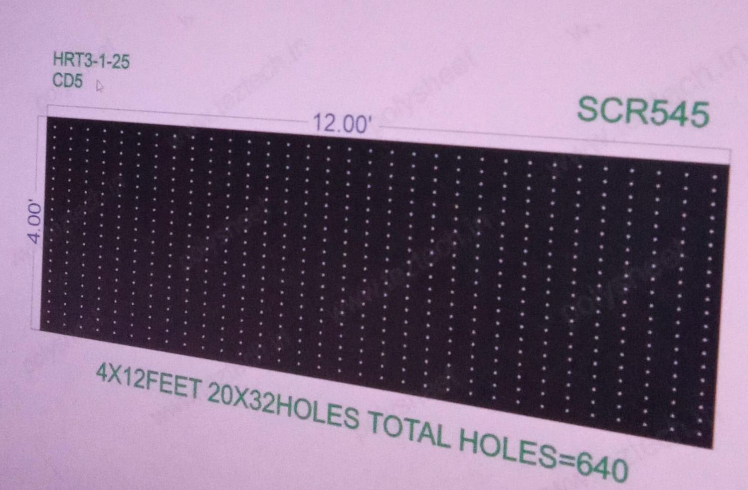 SCR545 4X12 FEET 32X20 HOLES SCREEN TOTAL HOLES=640